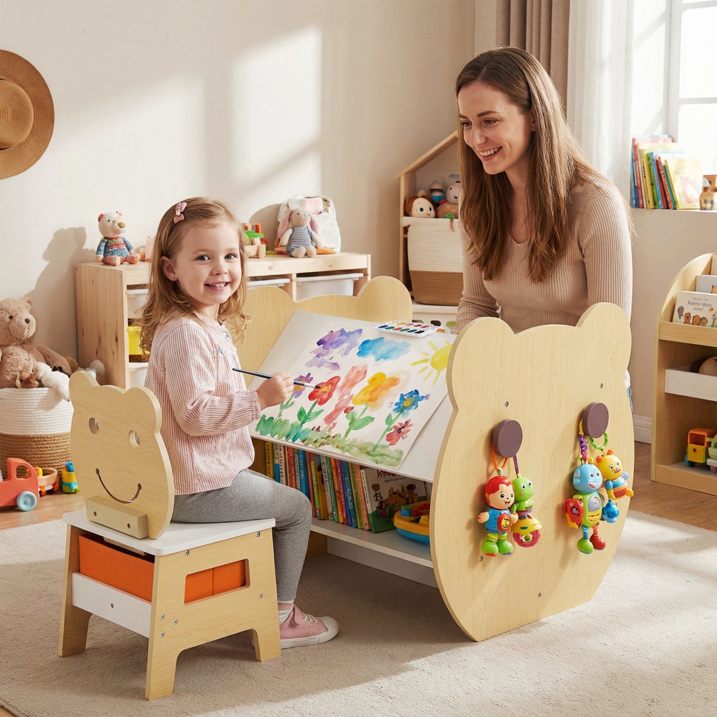3-in-1 Kids Art Table and Chair with Storage and Reversible Whiteboard Chalkboard for Ages 3-10 Years Old, White Kids Table & Chair Sets at Gallery Canada