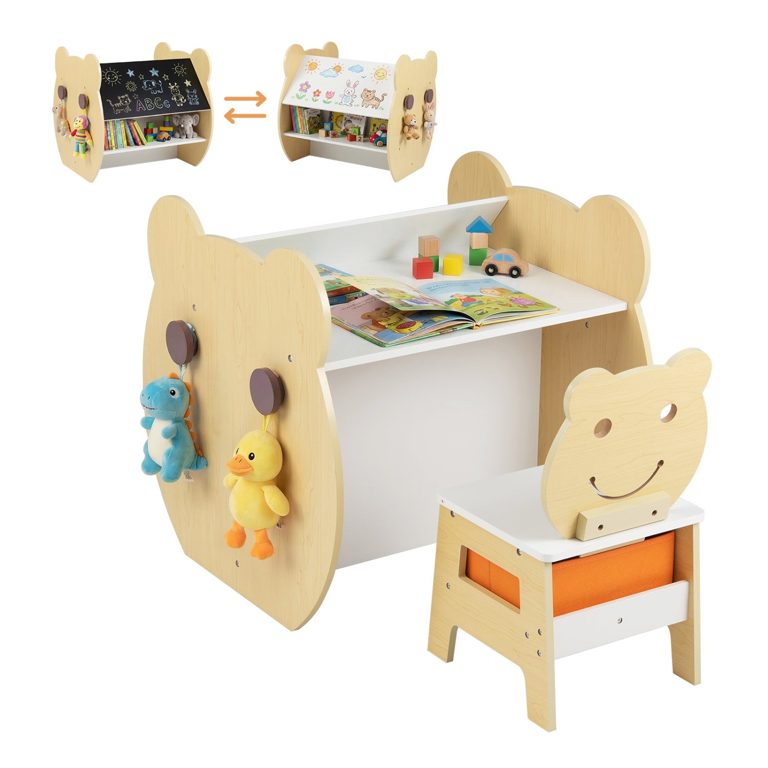 3-in-1 Kids Art Table and Chair with Storage and Reversible Whiteboard Chalkboard for Ages 3-10 Years Old, White Kids Table & Chair Sets at Gallery Canada