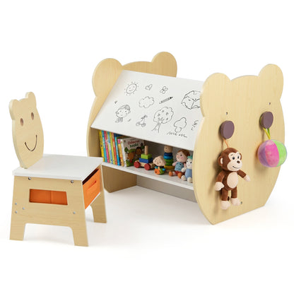 3-in-1 Kids Art Table and Chair with Storage and Reversible Whiteboard Chalkboard for Ages 3-10 Years Old, White Kids Table & Chair Sets at Gallery Canada