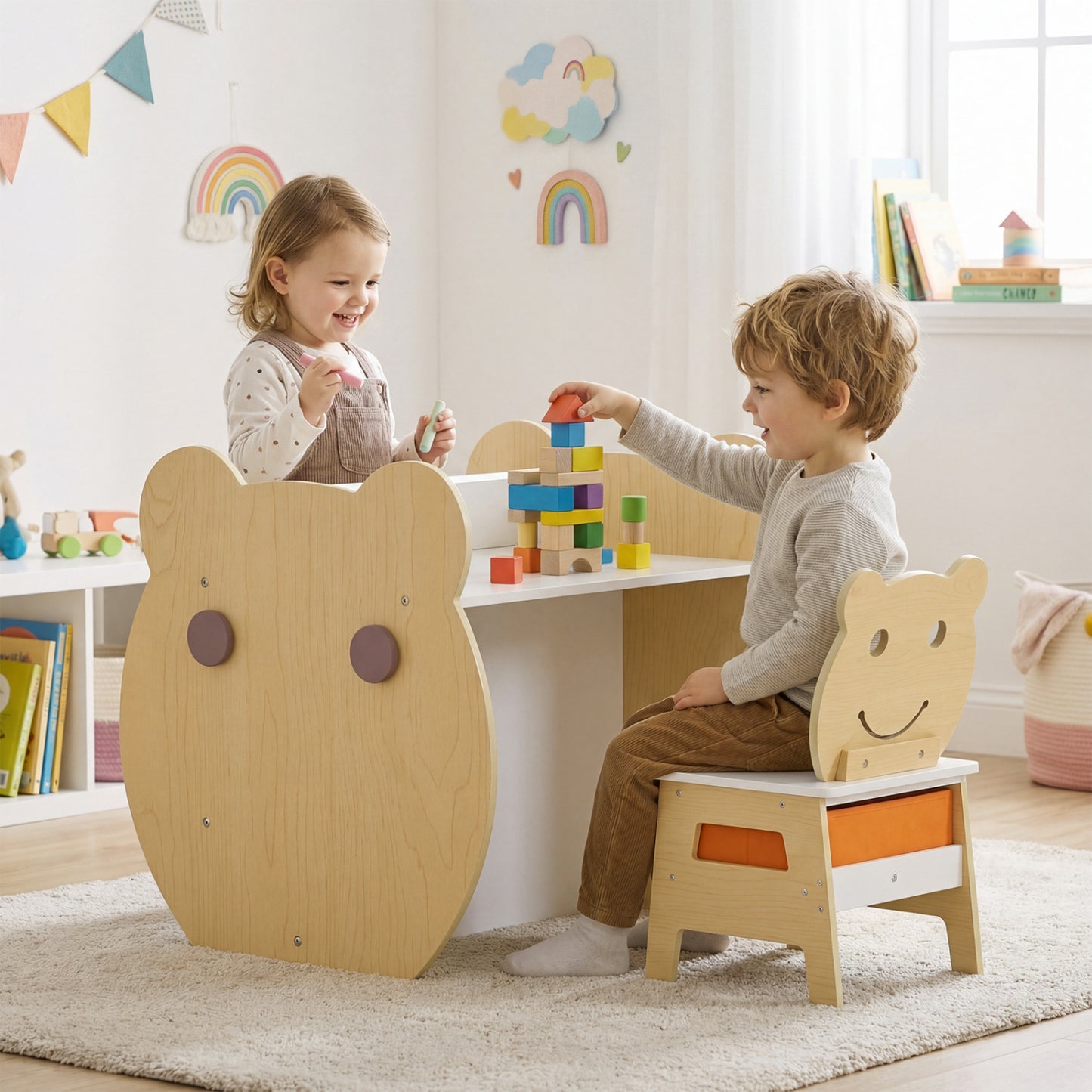 3-in-1 Kids Art Table and Chair with Storage and Reversible Whiteboard Chalkboard for Ages 3-10 Years Old, White Kids Table & Chair Sets at Gallery Canada