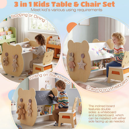 3-in-1 Kids Art Table and Chair with Storage and Reversible Whiteboard Chalkboard for Ages 3-10 Years Old, White Kids Table & Chair Sets at Gallery Canada