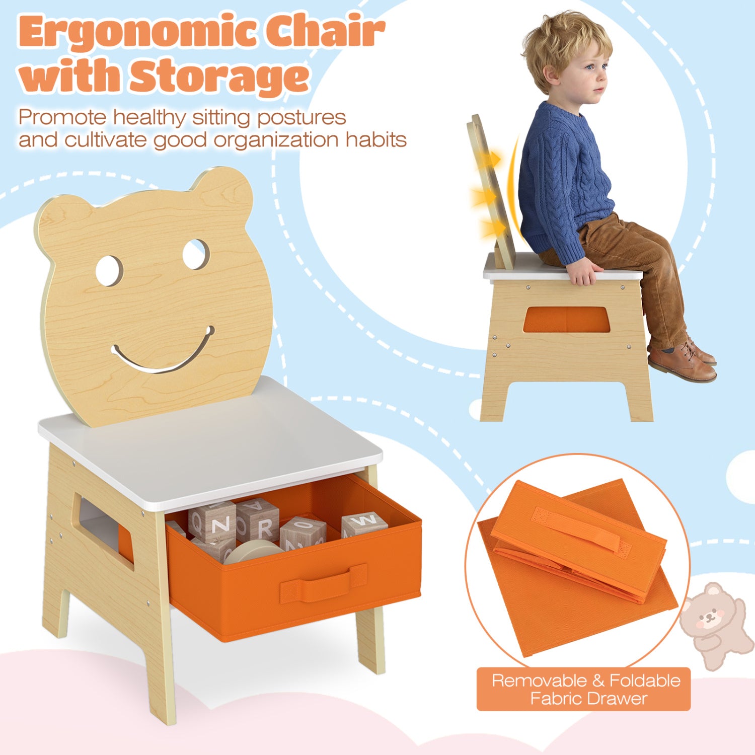 3-in-1 Kids Art Table and Chair with Storage and Reversible Whiteboard Chalkboard for Ages 3-10 Years Old, White Kids Table & Chair Sets at Gallery Canada