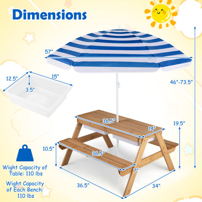 Table de pique-nique extérieure pour enfants 3-en-1 avec eau et sable, marine
