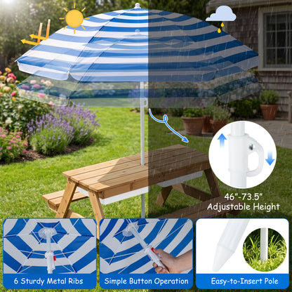 Table de pique-nique extérieure pour enfants 3-en-1 avec eau et sable, marine