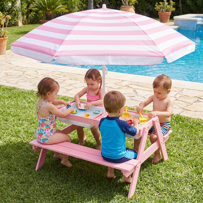Table de pique-nique extérieure pour enfants avec parasol, rose