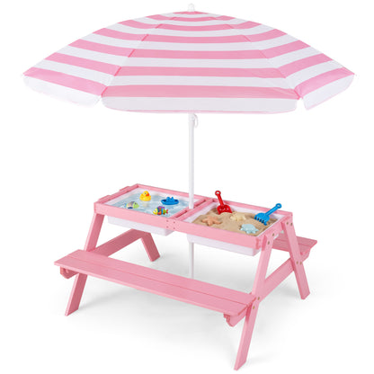 Table de pique-nique extérieure pour enfants avec parasol, rose