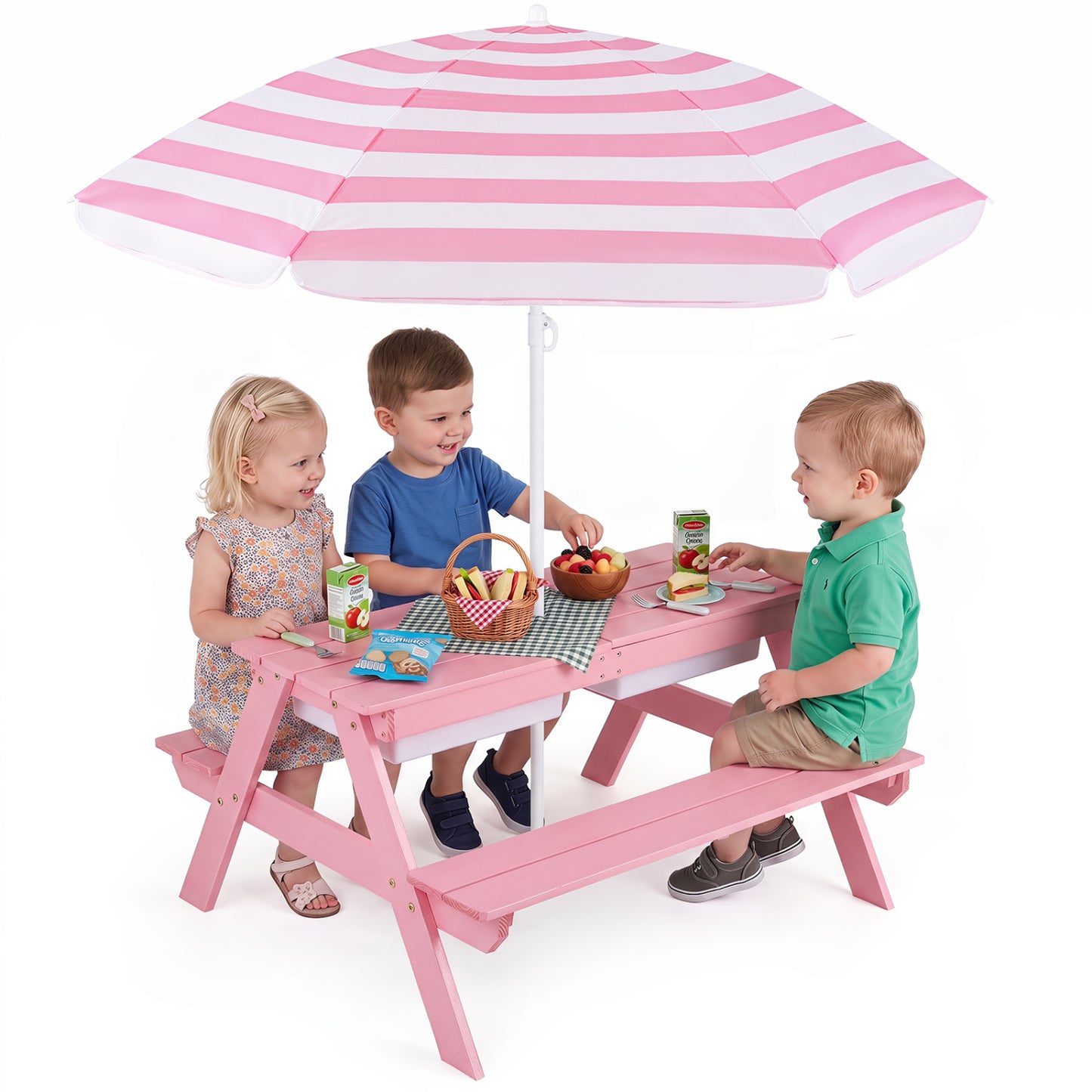 Table de pique-nique extérieure pour enfants avec parasol, rose