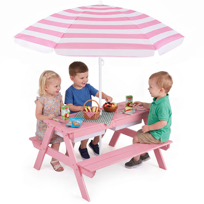 Table de pique-nique extérieure pour enfants avec parasol, rose