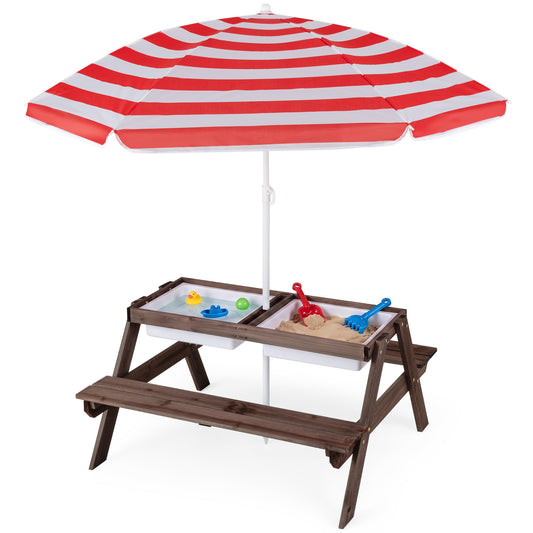 Kids Picnic Water Sand Table With Umbrella, Red Kids Table & Chair Sets Red at Gallery Canada