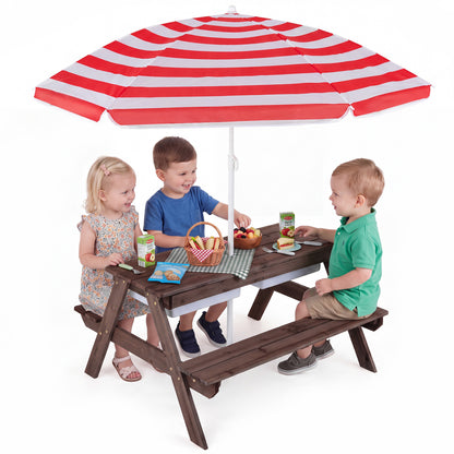 Table de pique-nique aquatique et à sable pour enfants avec parapluie, rouge