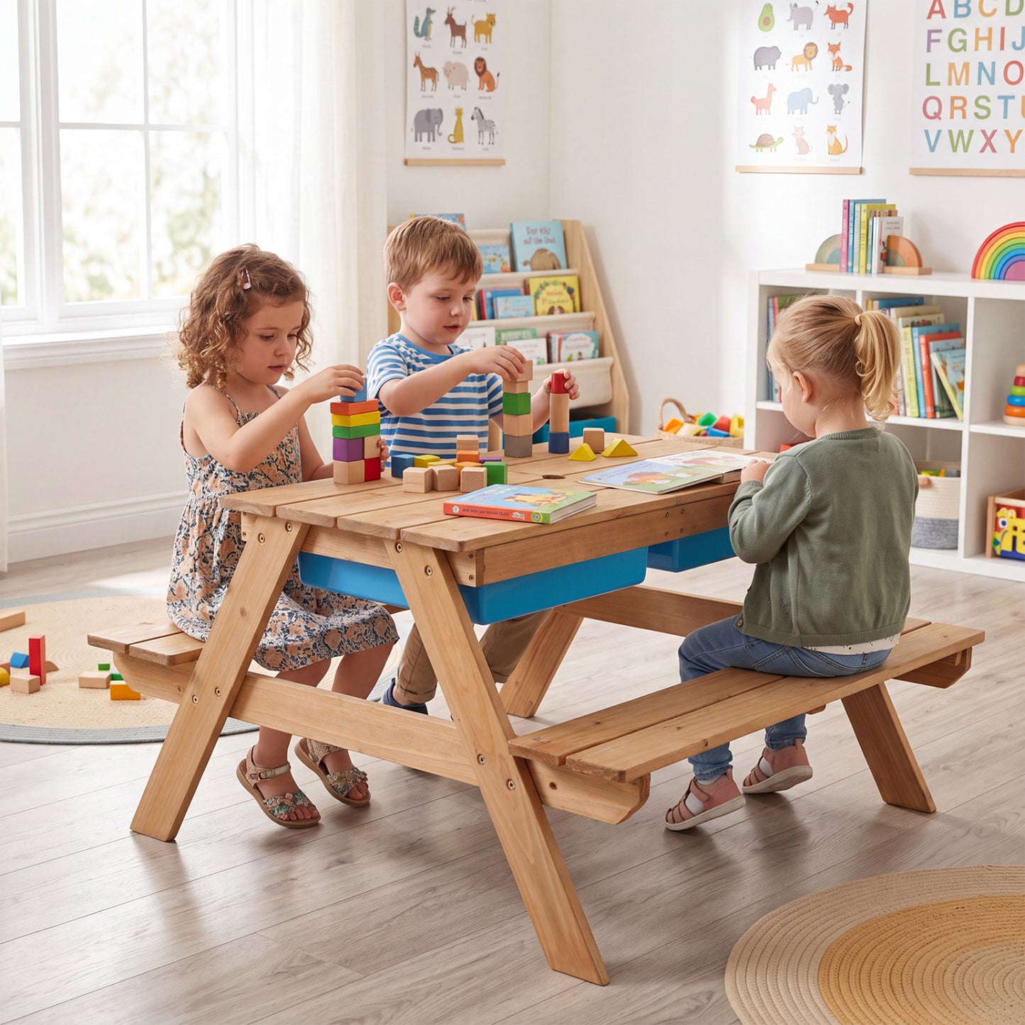 Table de pique-nique et de sable et d'eau pour enfants, vert clair