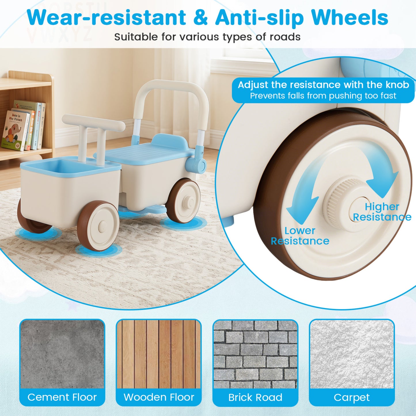 3-in-1 Kids Ride On Push Car, Blue