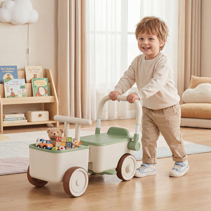 3-in-1 Kids Ride On Push Car with Rope and Storage Basket, Green Push & Pedal Ride On Toys at Gallery Canada