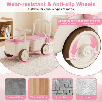 3-in-1 Kids Ride On Push Car with Rope and Storage Basket, Pink Push & Pedal Ride On Toys at Gallery Canada