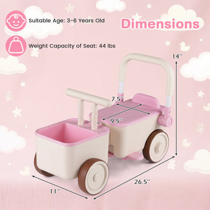 3-in-1 Kids Ride On Push Car with Rope and Storage Basket, Pink Push & Pedal Ride On Toys at Gallery Canada
