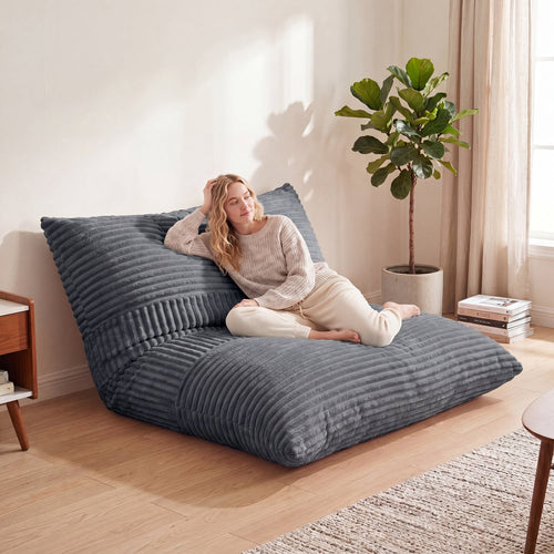 3-in-1 Large Corduroy Bean Bag Chair, Gray
