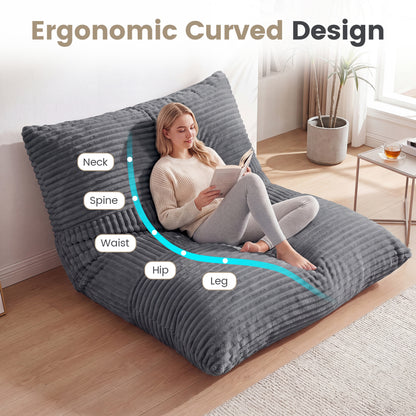 3-in-1 Large Corduroy Bean Bag Chair, Gray