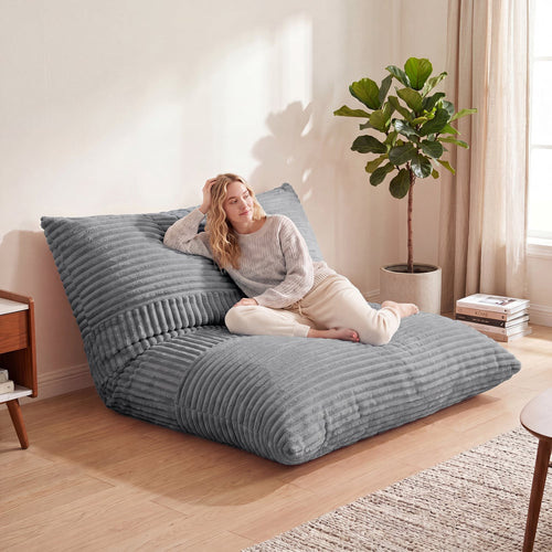 3-in-1 Large Bean Bag Chair Corduroy, Light Gray