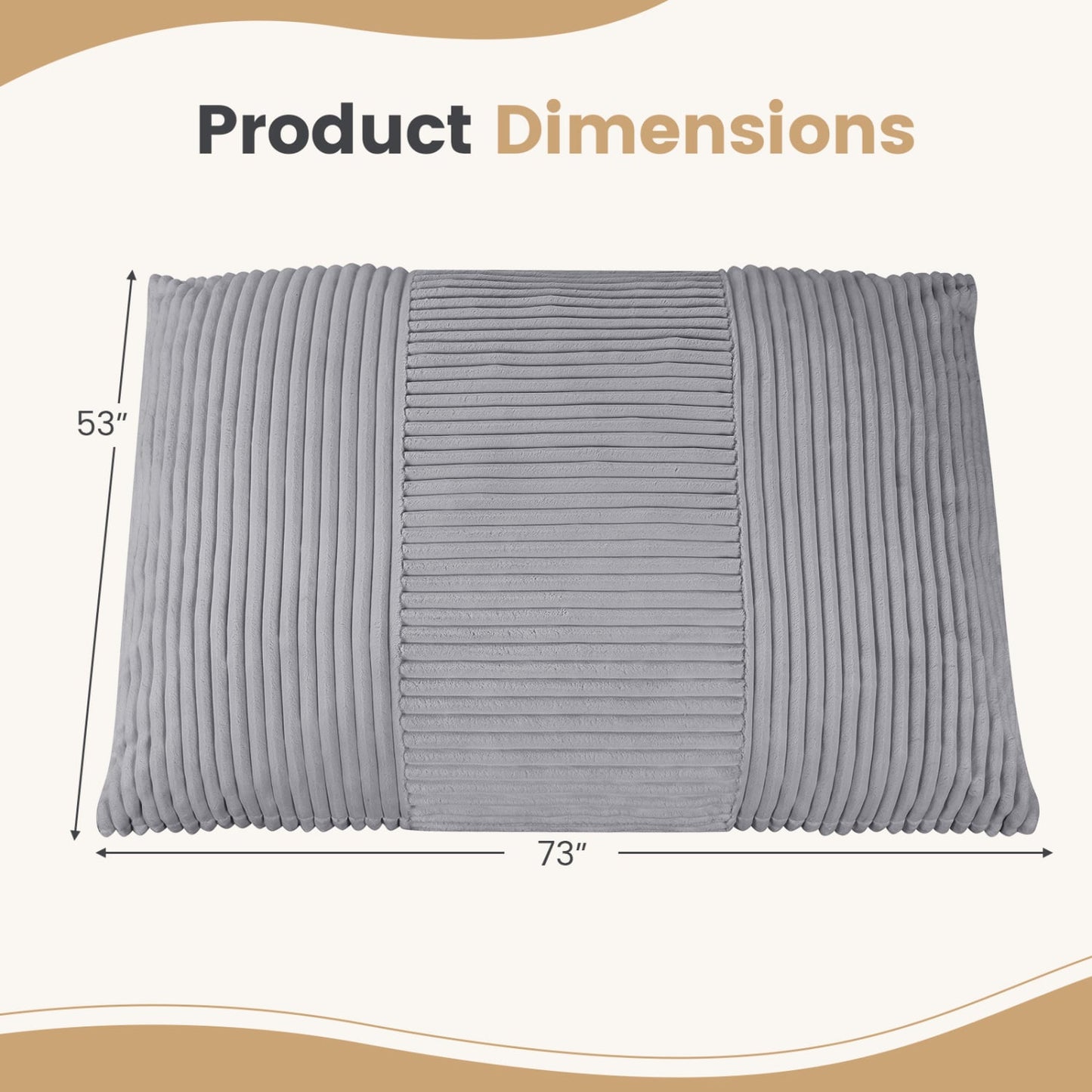 3-in-1 Large Bean Bag Chair Corduroy, Light Gray
