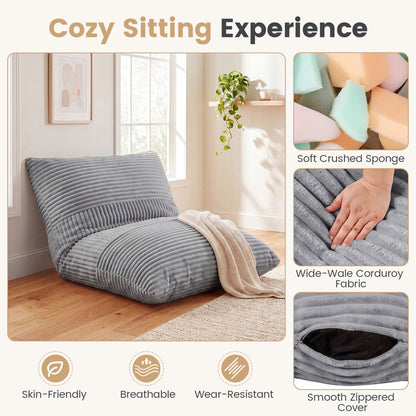 3-in-1 Large Bean Bag Chair Corduroy, Light Gray
