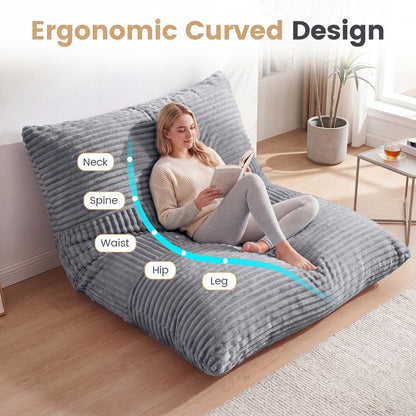 3-in-1 Large Bean Bag Chair Corduroy, Light Gray
