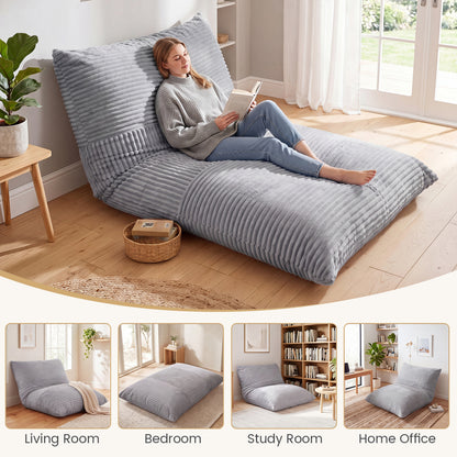 3-in-1 Large Bean Bag Chair Corduroy, Light Gray