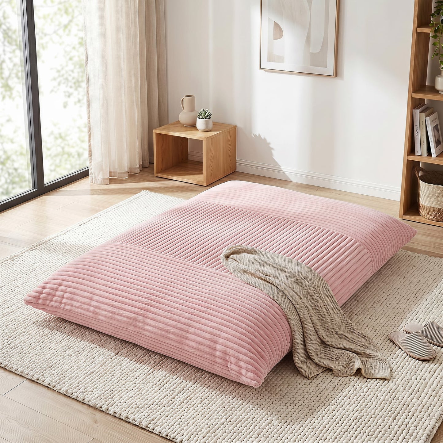 3-in-1 Large Bean Bag Chair, Corduroy, Pink