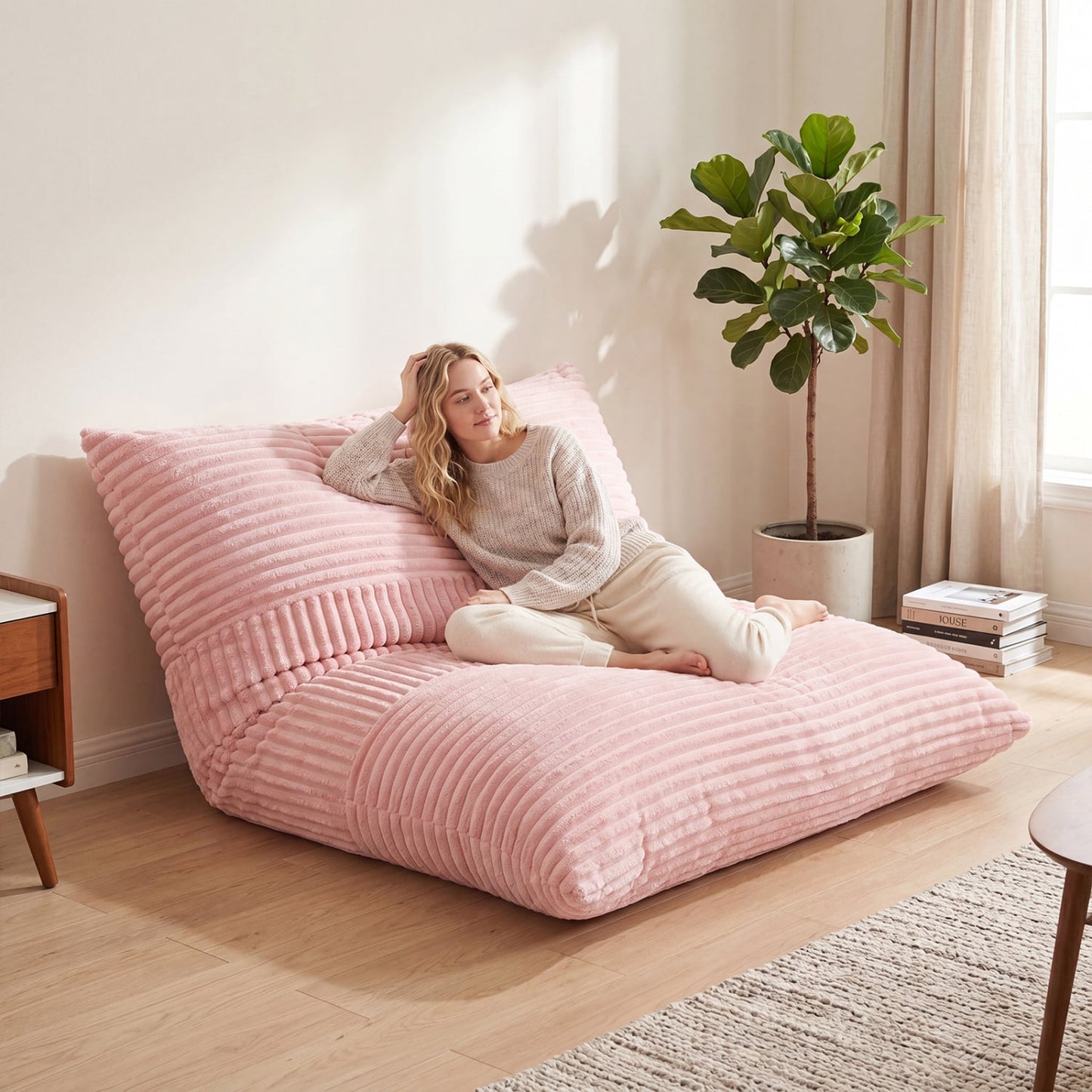 3-in-1 Large Bean Bag Chair, Corduroy, Pink