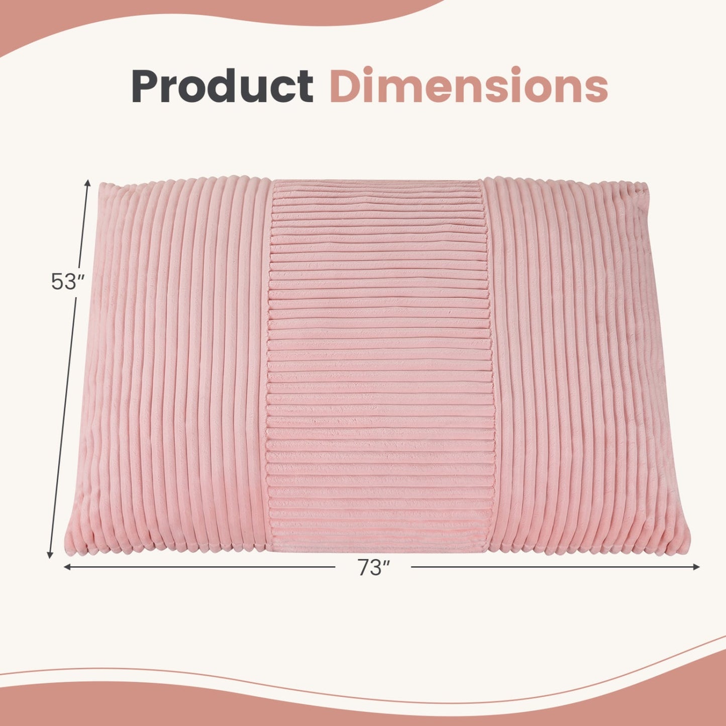 3-in-1 Large Bean Bag Chair, Corduroy, Pink