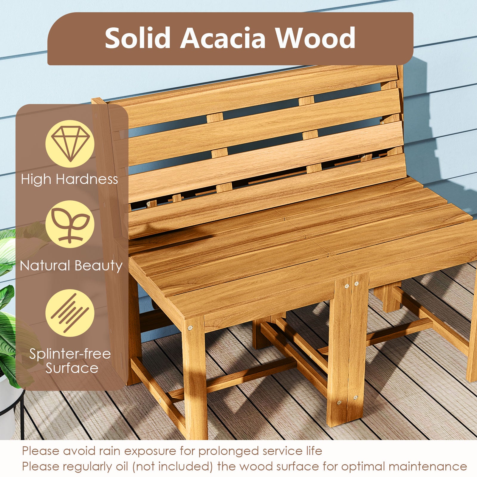 3-in-1 Outdoor Acacia Wood Loveseat Bench Furniture with Slatted Seat Outdoor Benches at Gallery Canada