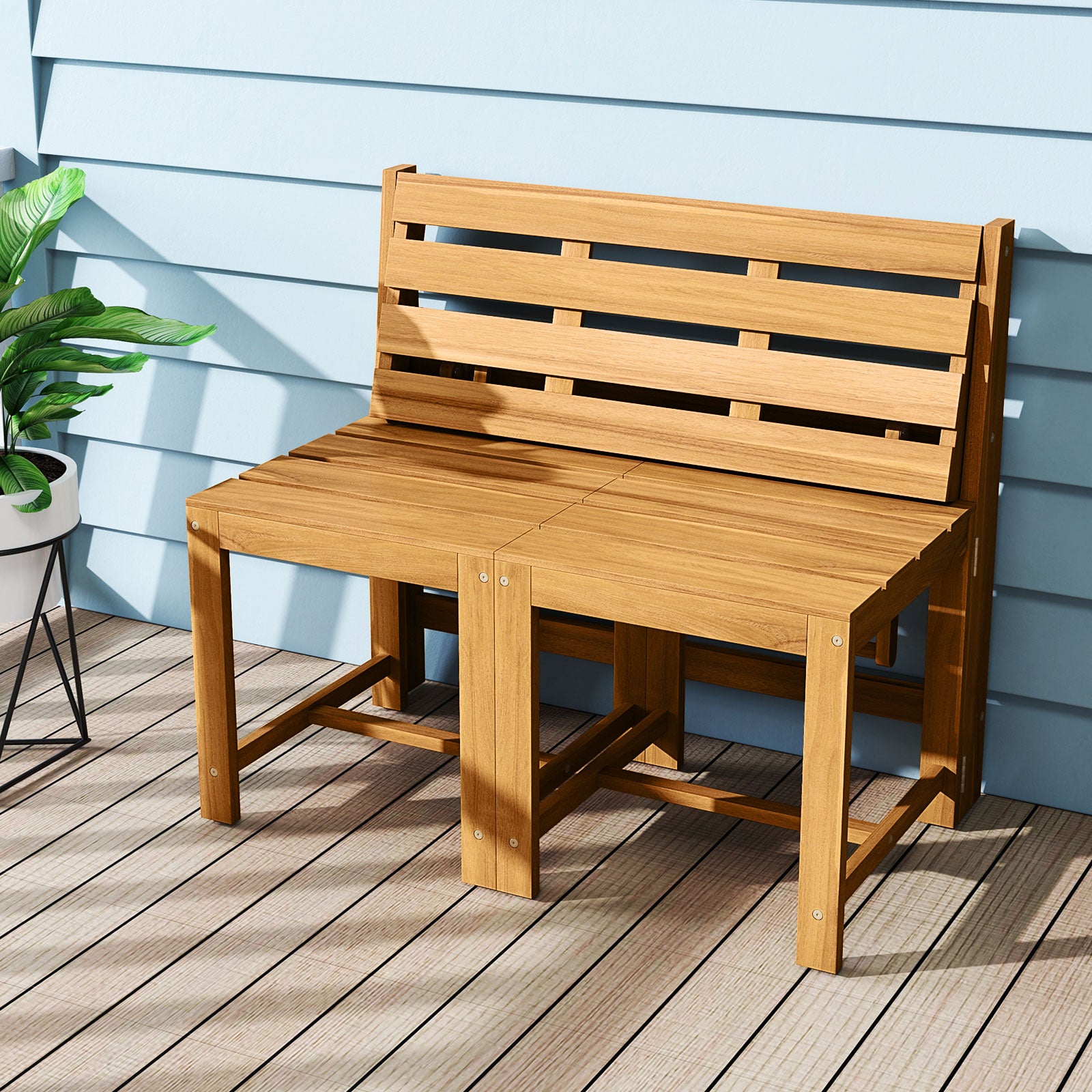 3-in-1 Outdoor Acacia Wood Loveseat Bench Furniture with Slatted Seat Outdoor Benches at Gallery Canada
