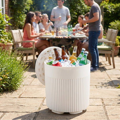 Table d'appoint de refroidisseur extérieur, design cannelé, blanc