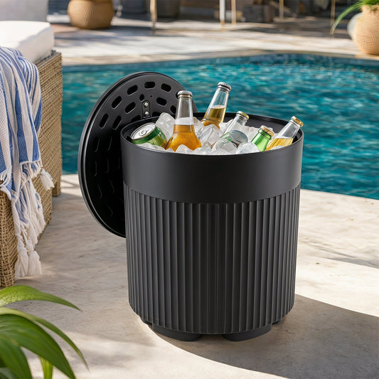 3-in-1 Outdoor Cooler Side Table, Fluted Design, Black Coolers Black at Gallery Canada