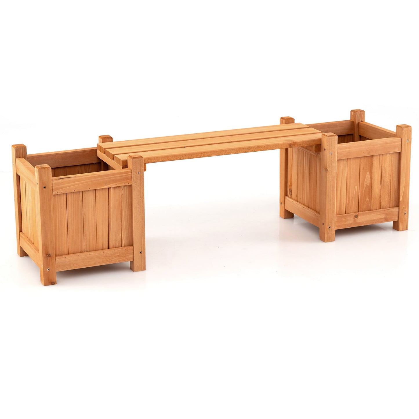 3-in-1 Outdoor Planter Box with Bench 2-Person Outdoor Bench with 2 Side Garden Beds, Orange