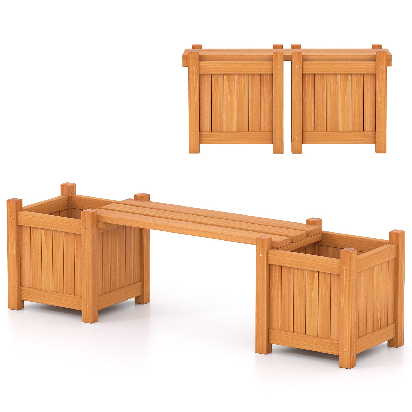 3-in-1 Outdoor Planter Box with Bench 2-Person Outdoor Bench with 2 Side Garden Beds, Orange Raised Garden Beds at Gallery Canada