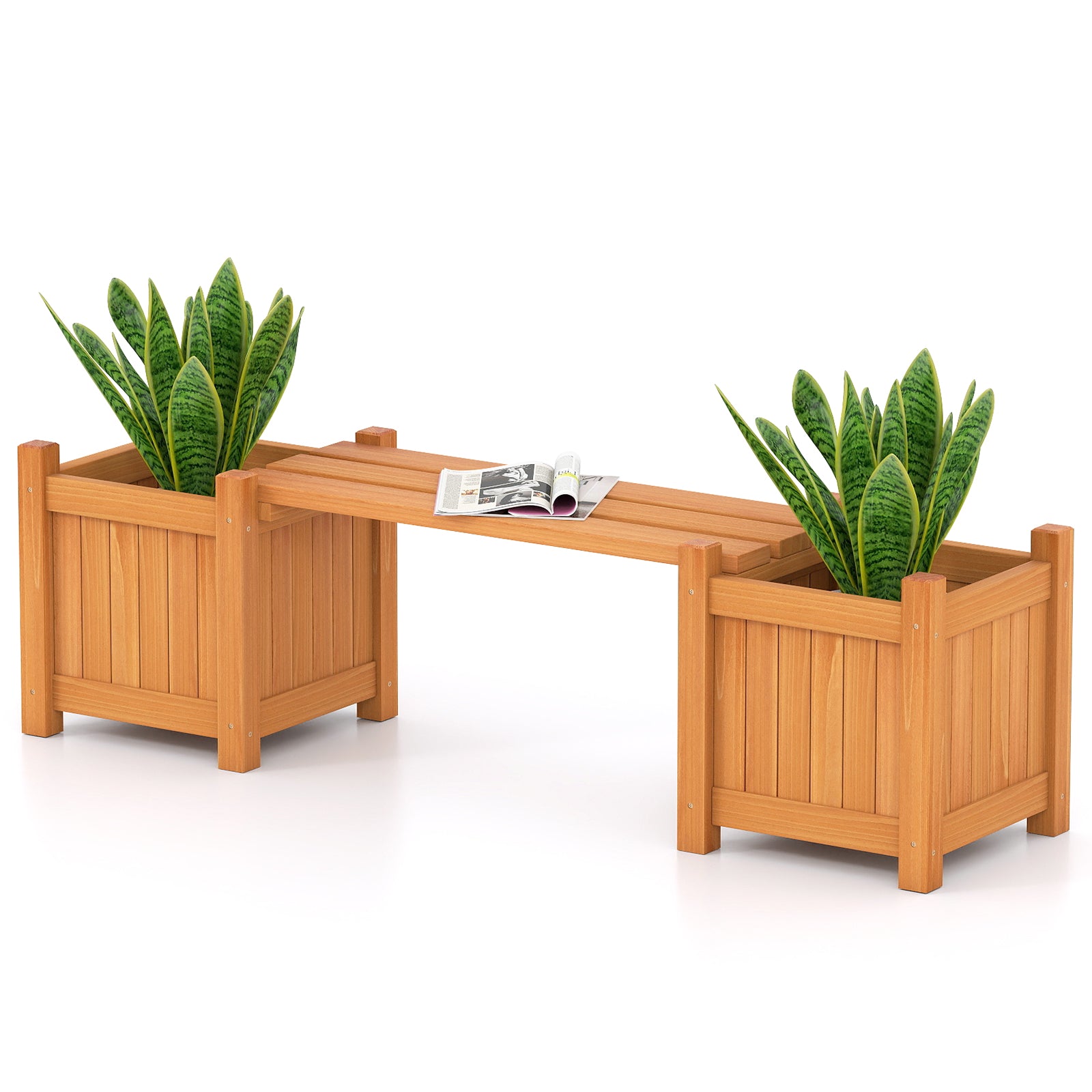3-in-1 Outdoor Planter Box with Bench 2-Person Outdoor Bench with 2 Side Garden Beds, Orange Raised Garden Beds Orange at Gallery Canada