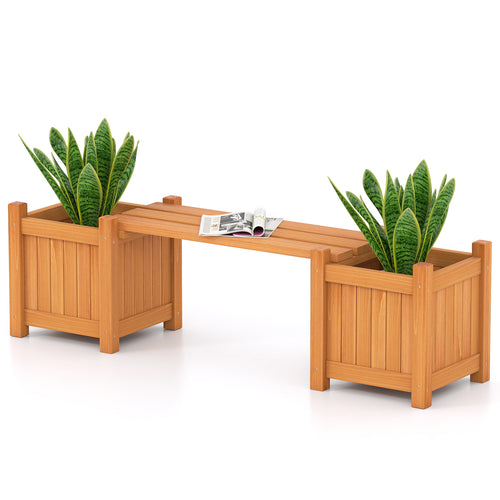 3-in-1 Outdoor Planter Box with Bench 2-Person Outdoor Bench with 2 Side Garden Beds, Orange