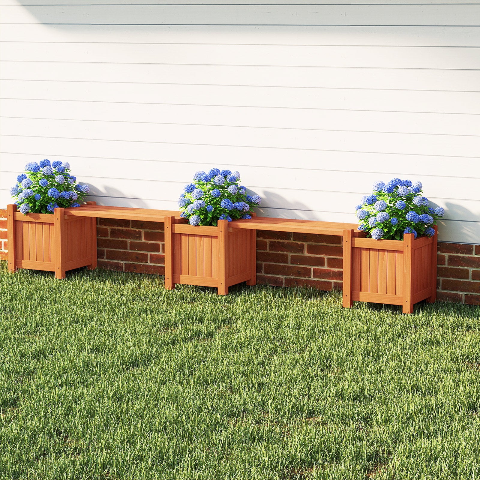 3-in-1 Outdoor Planter Box with Bench 2-Person Outdoor Bench with 2 Side Garden Beds, Orange Raised Garden Beds at Gallery Canada