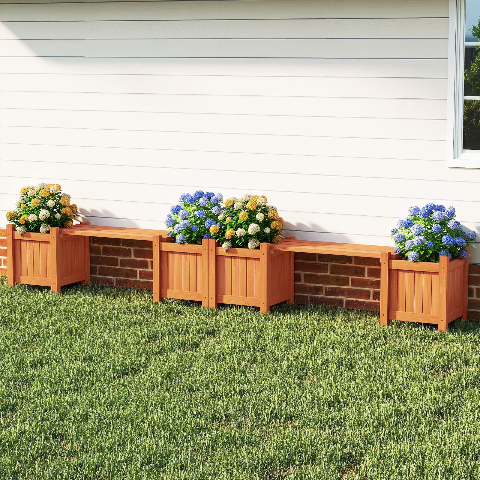 3-in-1 Outdoor Planter Box with Bench 2-Person Outdoor Bench with 2 Side Garden Beds, Orange Raised Garden Beds at Gallery Canada