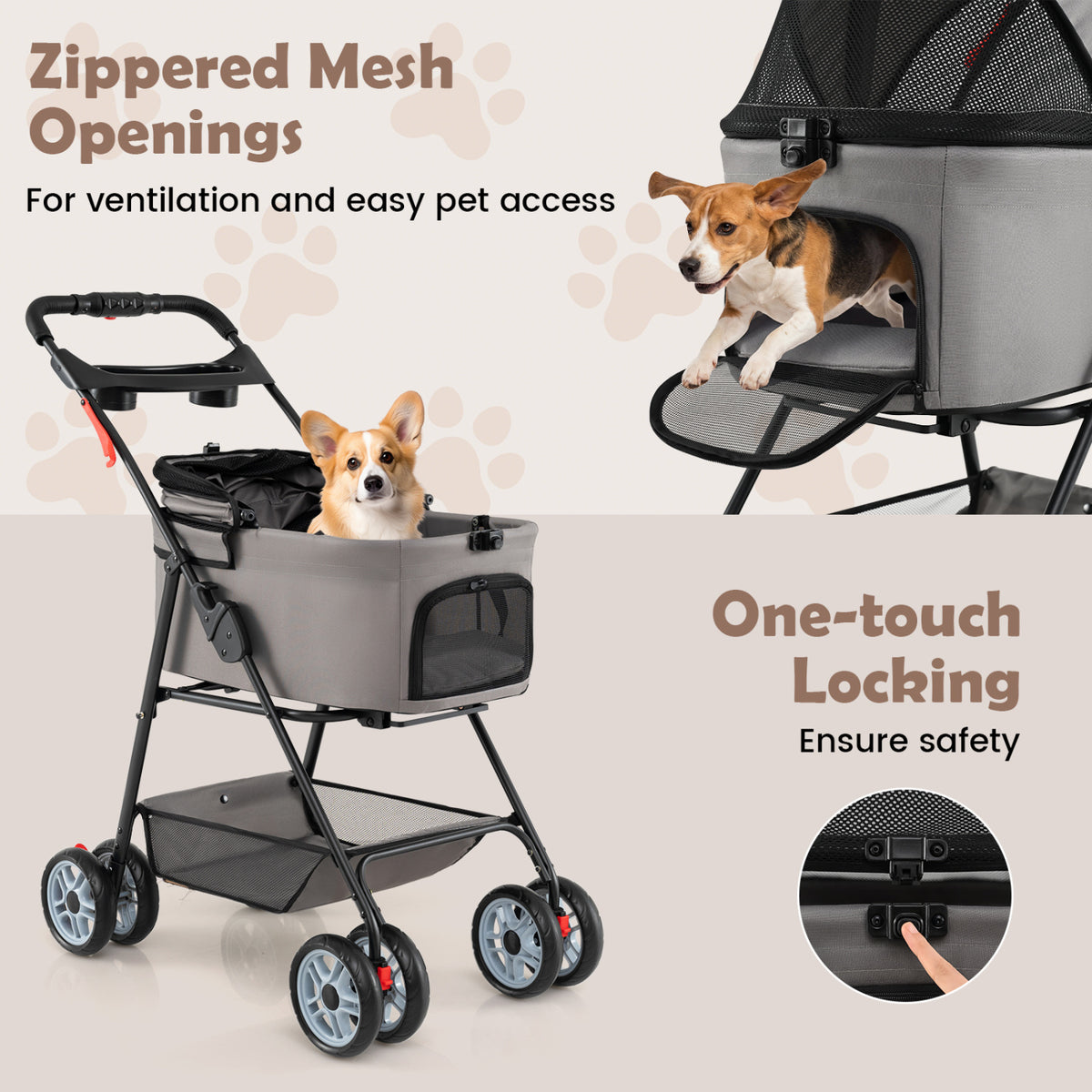 3 In 1 Pet Stroller, Removable Carrier, 33 Lbs, Gray Dog Supplies at Gallery Canada