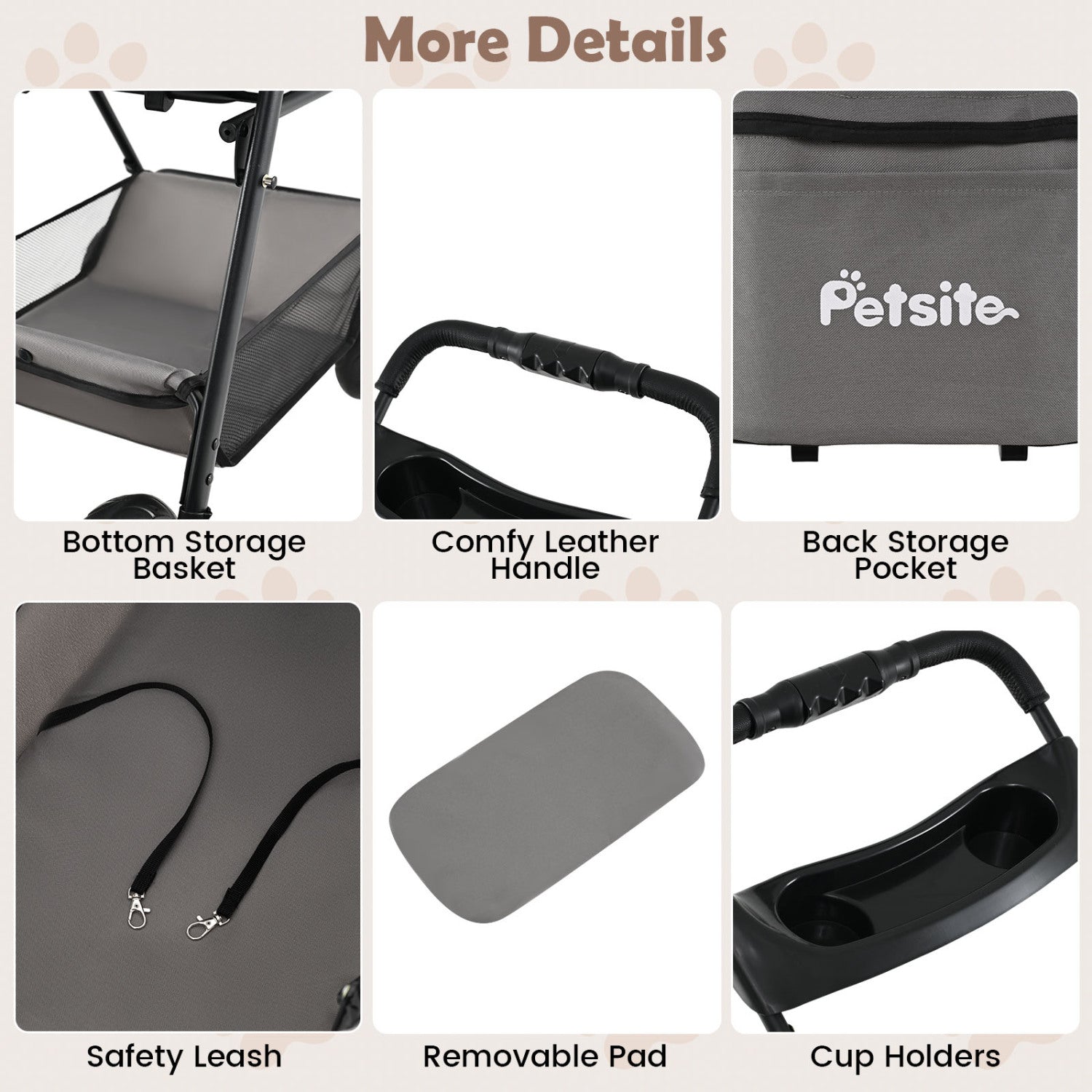 3 In 1 Pet Stroller, Removable Carrier, 33 Lbs, Gray Dog Supplies at Gallery Canada