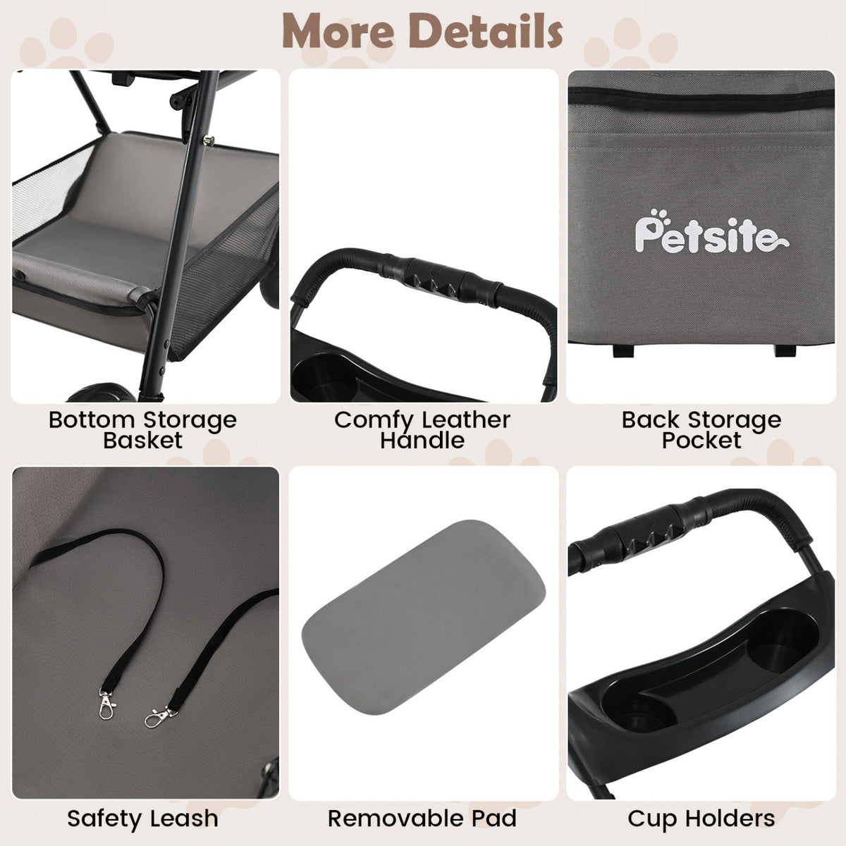 3 In 1 Pet Stroller, Removable Carrier, 33 Lbs, Gray Dog Supplies at Gallery Canada