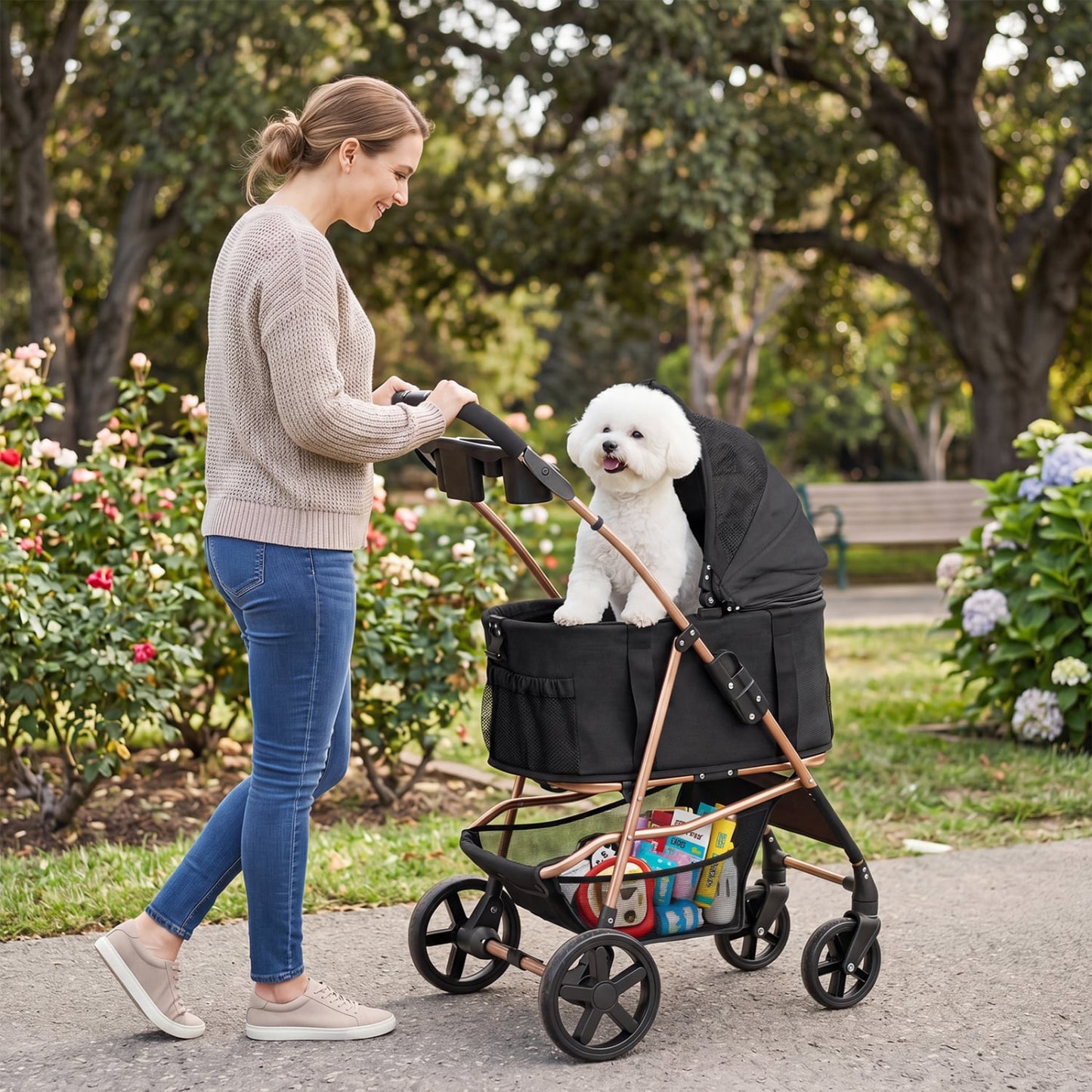 3-in-1 Pet Stroller for Small Medium Dogs Foldable with Detachable Carrier, Black