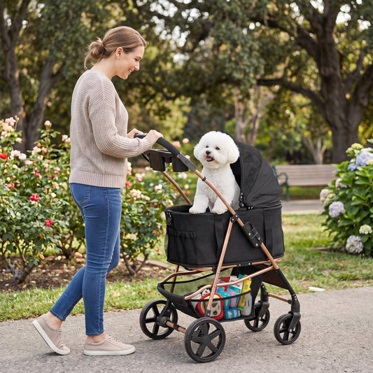 3-in-1 Pet Stroller for Small Medium Dogs Foldable with Detachable Carrier, Black Dog Supplies Black at Gallery Canada