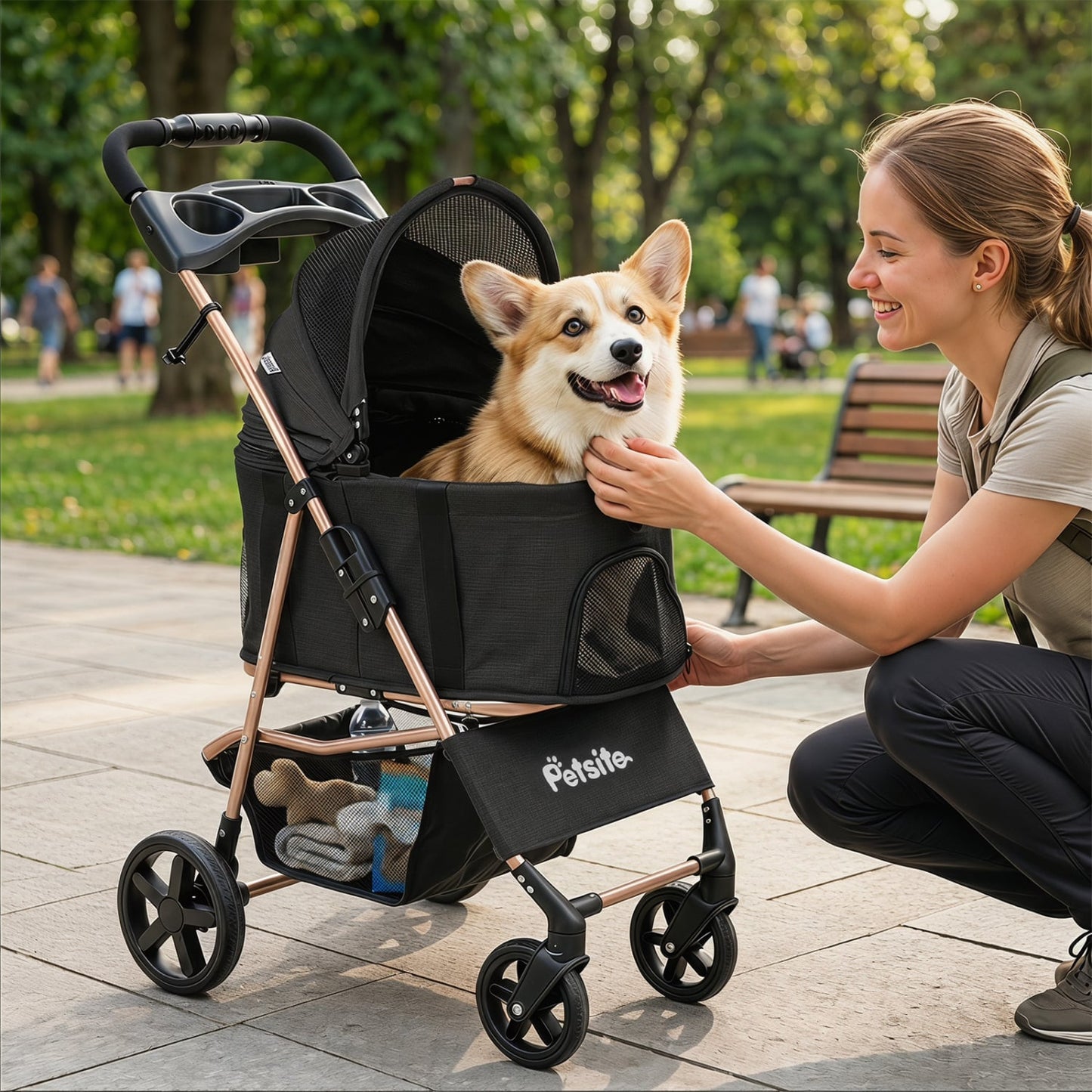 3-in-1 Pet Stroller for Small Medium Dogs Foldable with Detachable Carrier, Black