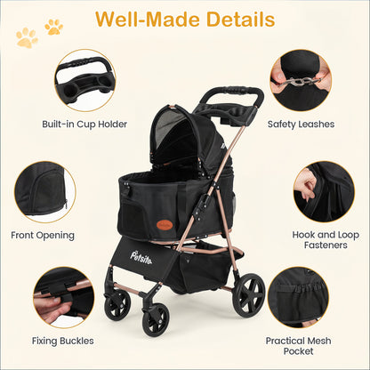3-in-1 Pet Stroller for Small Medium Dogs Foldable with Detachable Carrier, Black