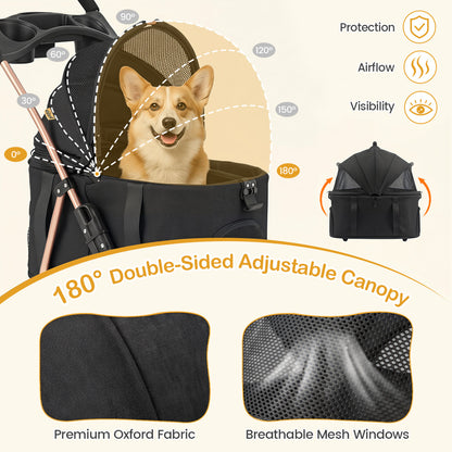 3-in-1 Pet Stroller for Small Medium Dogs Foldable with Detachable Carrier, Black