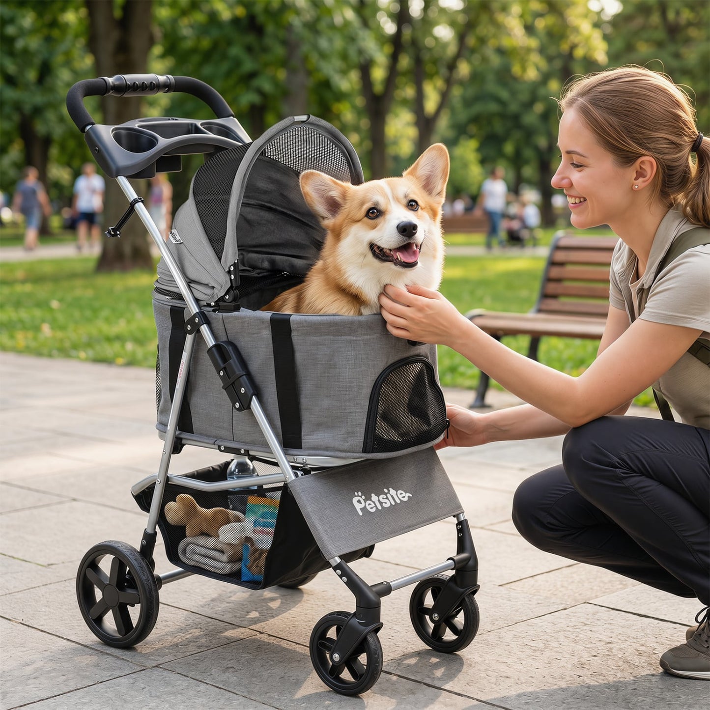 3-in-1 Pet Stroller for Small Medium Dogs Foldable with Detachable Carrier, Gray