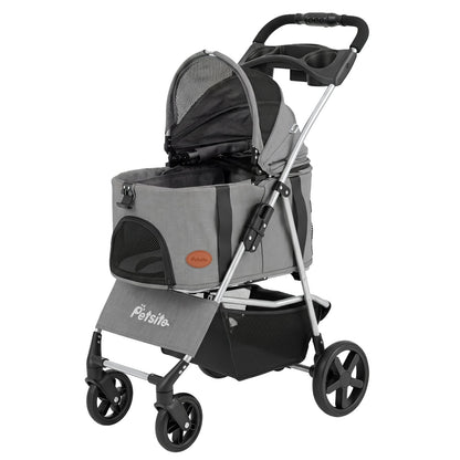 3-in-1 Pet Stroller for Small Medium Dogs Foldable with Detachable Carrier, Gray