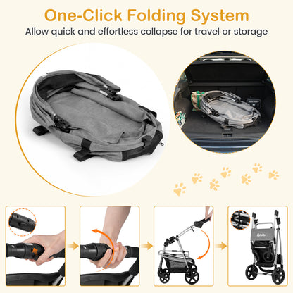 3-in-1 Pet Stroller for Small Medium Dogs Foldable with Detachable Carrier, Gray